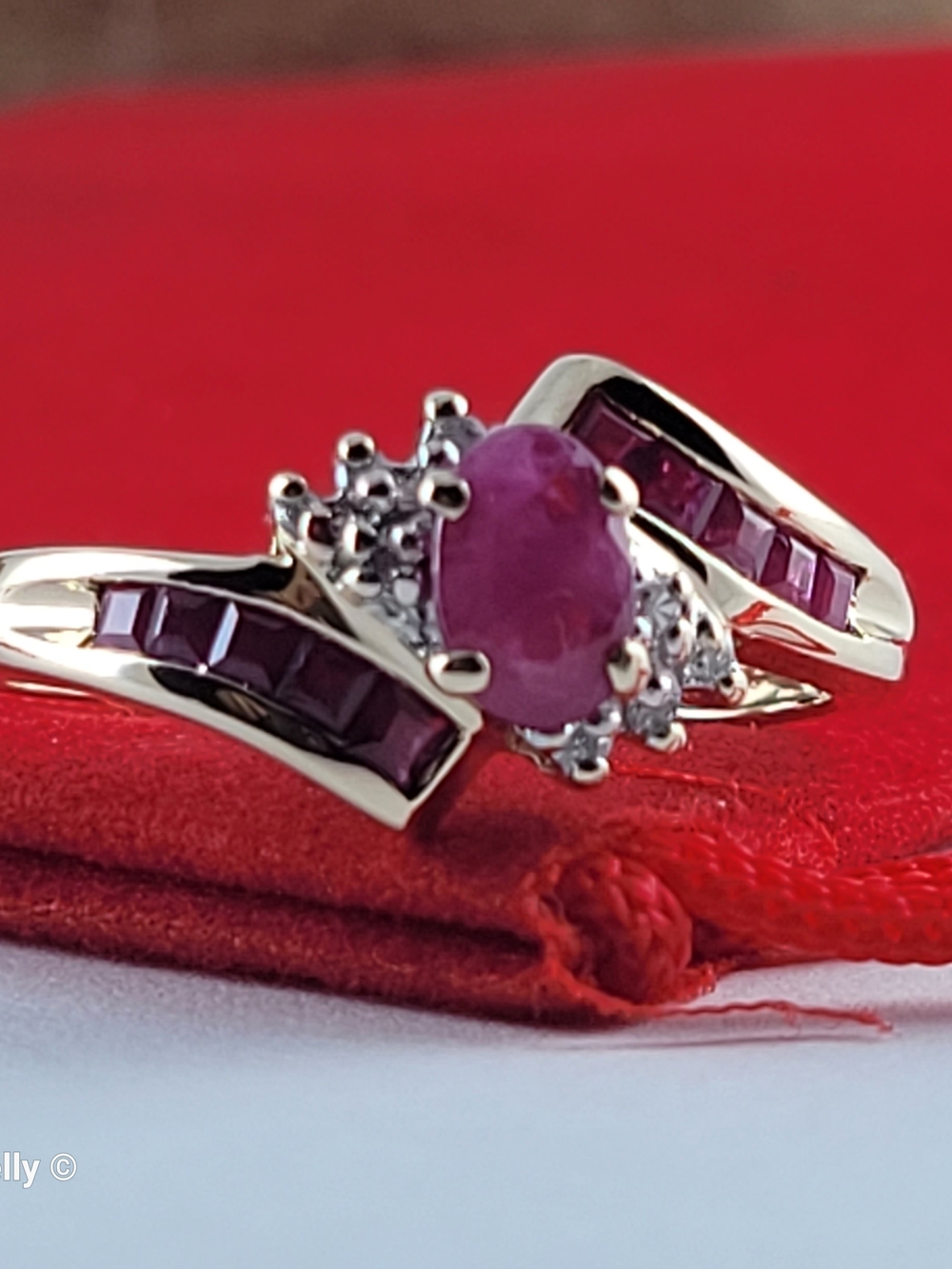 10K Yellow Gold Ruby and Genuine Diamond Bypass Ring Size 7 - Solid Gold! 👌🎁